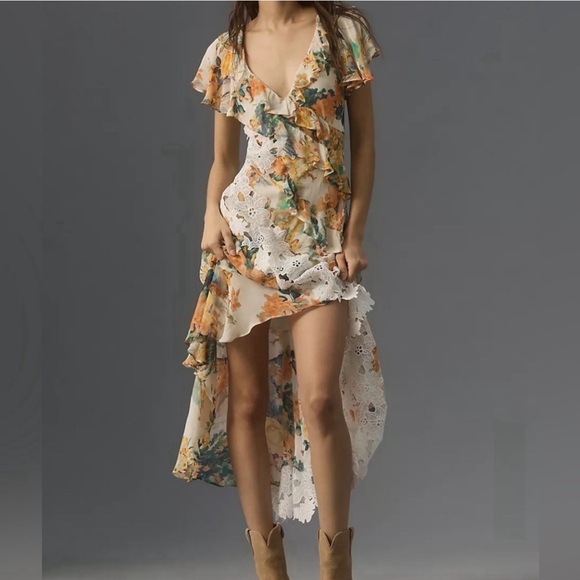 ANTHROPOLOGIE “V-NECK RUFFLE LACE SLIP DRESS *NWT $258.00 *SIZE 14 - Picture 6 of 12